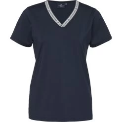 2023 Mountain Horse Womens Active Stripe T-Shirt 4537040 - Navy Colour Navy